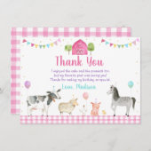 ピンクファーム納屋周囲の庭ファームアニマル誕生日 サンキューカード (正面/裏面)