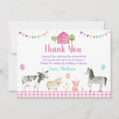 ピンクファーム納屋周囲の庭ファームアニマル誕生日 サンキューカード (正面)
