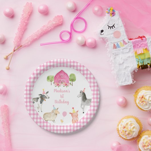 ピンクファーム納屋周囲の庭フローラ誕生日 ペーパープレート (パーティー)