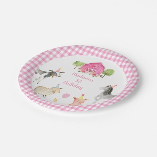 ピンクファーム納屋周囲の庭フローラ誕生日 ペーパープレート (アングル)