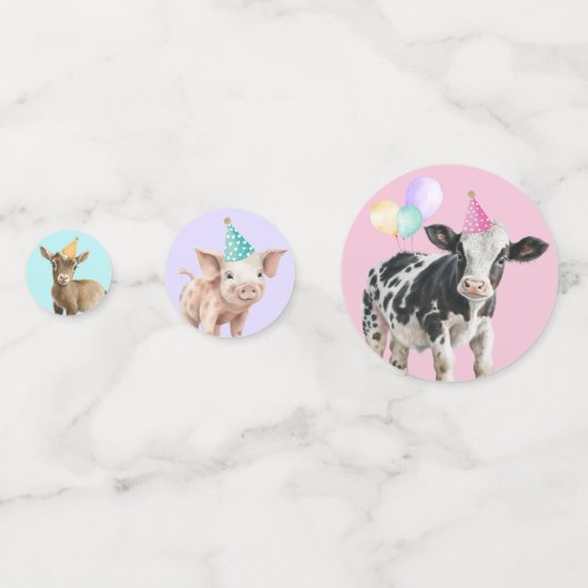 ピンクファーム納屋周囲の庭動物紙吹雪誕生日ガール コンフェッティ (正面)