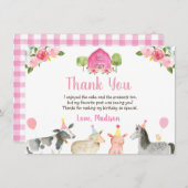 ピンクファーム納屋周囲の庭誕生日ありがとう サンキューカード (正面/裏面)