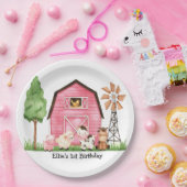 ピンクファーム納屋周囲の庭誕生日プレート ペーパープレート (パーティー)