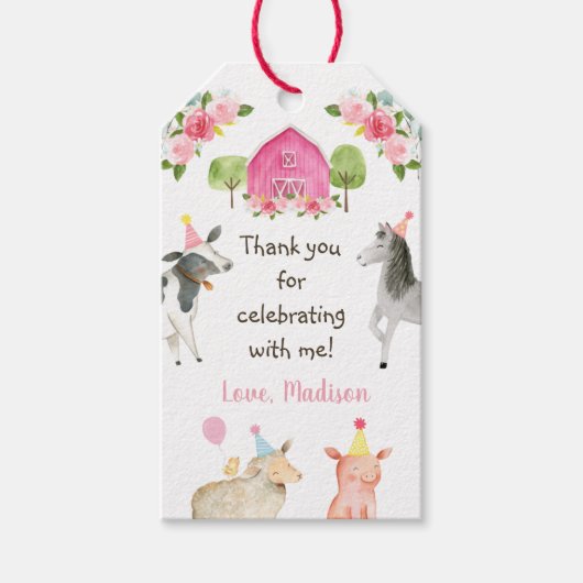 ピンクファーム納屋周囲の庭誕生日 ギフトタグ (正面)