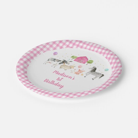ピンクファーム納屋周囲の庭誕生日 ペーパープレート (アングル)