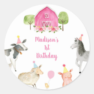 ピンクファーム納屋周囲の庭誕生日 ラウンドシール