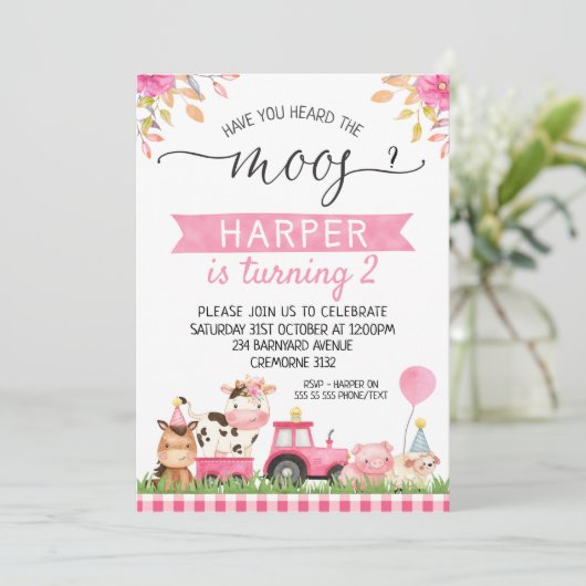 ピンクファーム聞いたことがあるMoos誕生日 招待状 (スタンド正面)