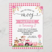 ピンクファーム聞いたことがあるMoos誕生日 招待状 (正面/裏面)