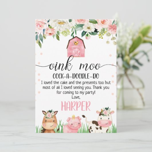 ピンクファーム誕生日サンキューカード 招待状 (スタンド正面)