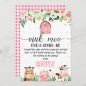 ピンクファーム誕生日サンキューカード 招待状 (正面/裏面)