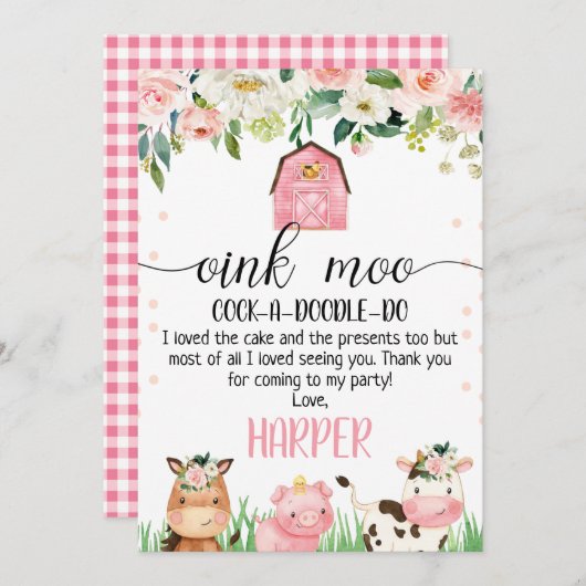 ピンクファーム誕生日サンキューカード 招待状 (正面/裏面)