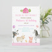 ピンクファーム誕生日パーティー動物 招待状 (スタンド正面)