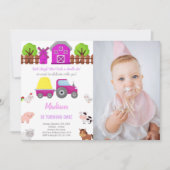 ピンクファーム誕生日招待状と写真 招待状 (正面)