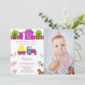 ピンクファーム誕生日招待状と写真 招待状 (スタンド正面)