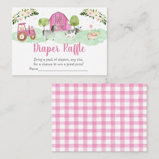 ピンクファーム赤ちゃんシャワーおむつラッフルカード エンクロージャーカード (正面/裏面)