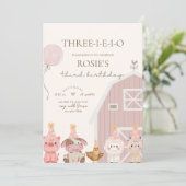 ピンクファーム 誕生日 招待状,Three-I-E-I-O 3歳の誕生日 招待状 (スタンド正面)