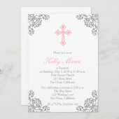 ピンクフィエレガントリガリースワールバプテスマ招待状 招待状 (正面/裏面)