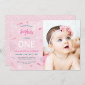 ピンクフィッシュ子供の誕生日パーティーフォトカード 招待状 (正面/裏面)