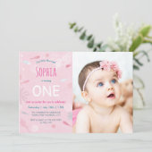 ピンクフィッシュ子供の誕生日パーティーフォトカード 招待状 (スタンド正面)