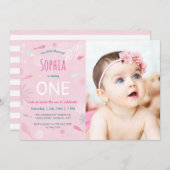 ピンクフィッシュ子供の誕生日パーティーフォトカード 招待状 (正面/裏面)