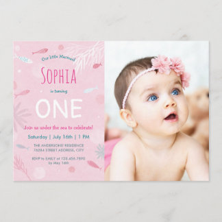ピンクフィッシュ子供の誕生日パーティーフォトカード 招待状