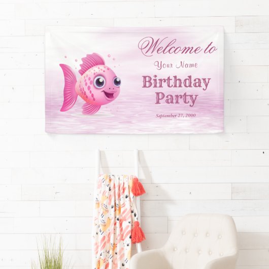 ピンクフィッシュ誕生日へようこそ 横断幕 (インサイチュ)