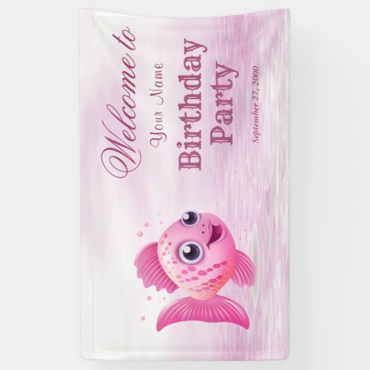 ピンクフィッシュ誕生日へようこそ 横断幕 (縦)