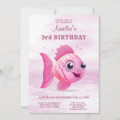 ピンクフィッシュ誕生日招待状 招待状 (正面)