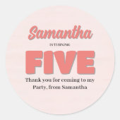 ピンクフィフス誕生日ガールパーティーフローラ ラウンドシール (正面)