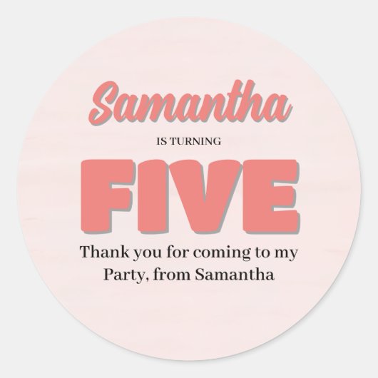 ピンクフィフス誕生日ガールパーティーフローラ ラウンドシール (正面)