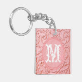 ピンクフィリグリー木彫りフローラグラムキーチェーン キーホルダー (正面左)