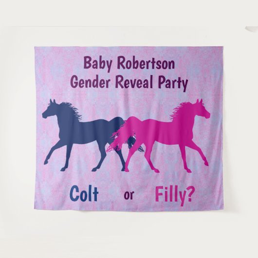 ピンクフィリーまたはブルーの子馬性別がパーティーを表示 タペストリー (正面(横))