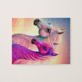 ピンクフィリー&ブルー子馬ウェスタンスタイルジェンダーリビール ジグソーパズル (横)