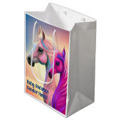 ピンクフィリー&ブルー子馬ウェスタンスタイルジェンダーリビール ミディアムペーパーバッグ (正面アングル)