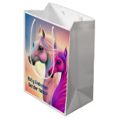 ピンクフィリー&ブルー子馬ウェスタンスタイルジェンダーリビール ミディアムペーパーバッグ (裏面アングル)