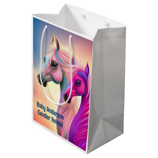 ピンクフィリー&ブルー子馬ウェスタンスタイルジェンダーリビール ミディアムペーパーバッグ (裏面アングル)