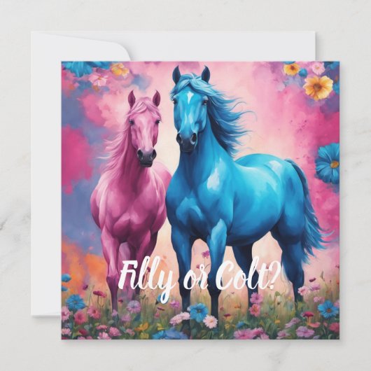 ピンクフィリー&ブルー子馬ウェスタンスタイルジェンダーリビール 招待状 (正面)
