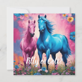ピンクフィリー&ブルー子馬ウェスタンスタイルジェンダーリビール 招待状