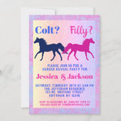 ピンクフィリー&ブルー子馬ウェスタンスタイルジェンダーリビール 招待状 (正面)