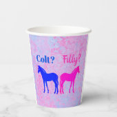 ピンクフィリー&ブルー子馬ウェスタンスタイルジェンダーリビール 紙コップ (裏面)