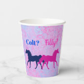 ピンクフィリー&ブルー子馬ウェスタンスタイルジェンダーリビール 紙コップ (裏面)