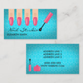 ピンクフィンガー爪、 ネイルオンブルー爪、 ネイルスタジオ 名刺 (正面/裏面)