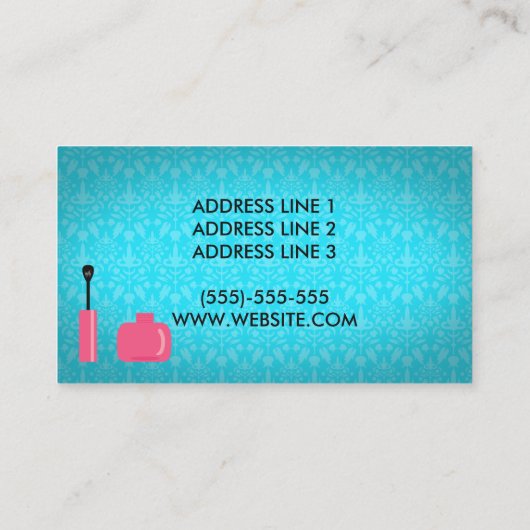 ピンクフィンガー爪、 ネイルオンブルー爪、 ネイルスタジオ 名刺 (裏面)