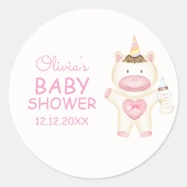 ピンクフェアヤリーユニコーンボトルベビーシャワー ラウンドシール