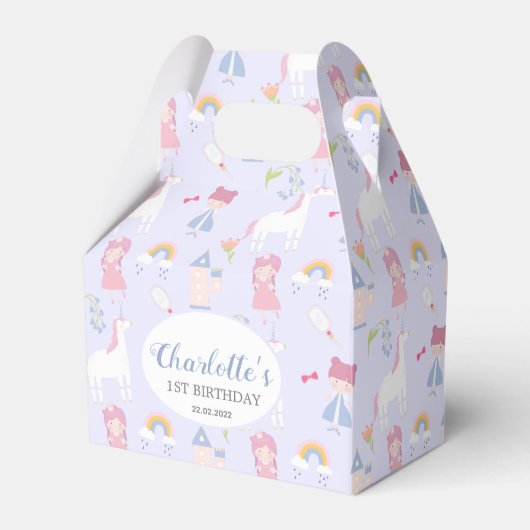 ピンクフェアヤルプリンセスユニコーン1st誕生日パーティー フェイバーボックス (正面サイド)