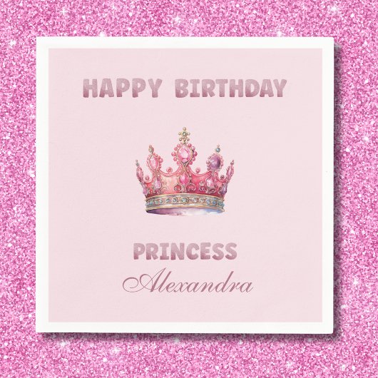 ピンクフェアユタリークラウンプリンセス誕生日 スタンダードカクテルナプキン