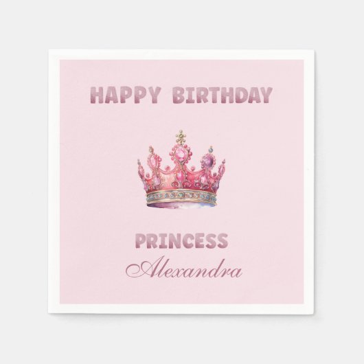 ピンクフェアユタリークラウンプリンセス誕生日 スタンダードカクテルナプキン (正面)