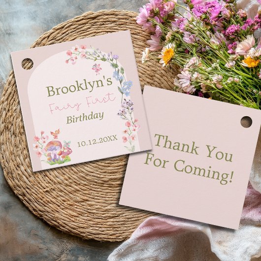 ピンクフェアリーの最初の誕生日パーティーメッセージカード フェイバータグ