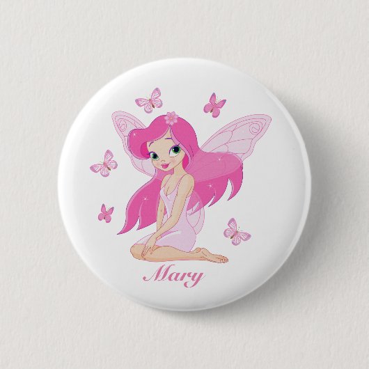 ピンクフェアリーイラストレーションボタン 缶バッジ (正面)