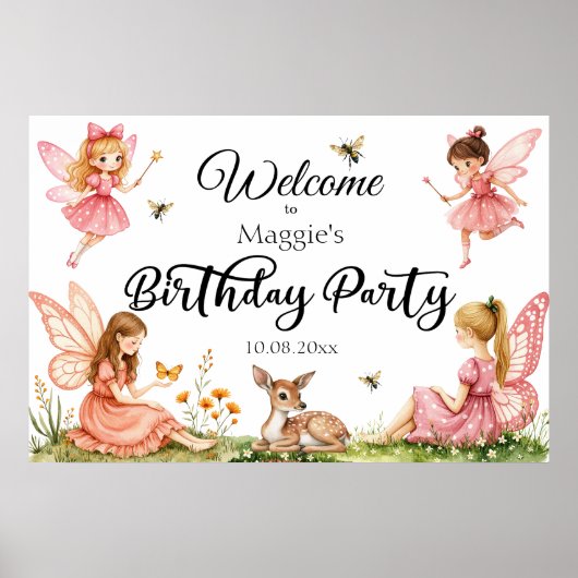 ピンクフェアリーウッドランドディアバーデイパーティーへようこそ ポスター (正面)